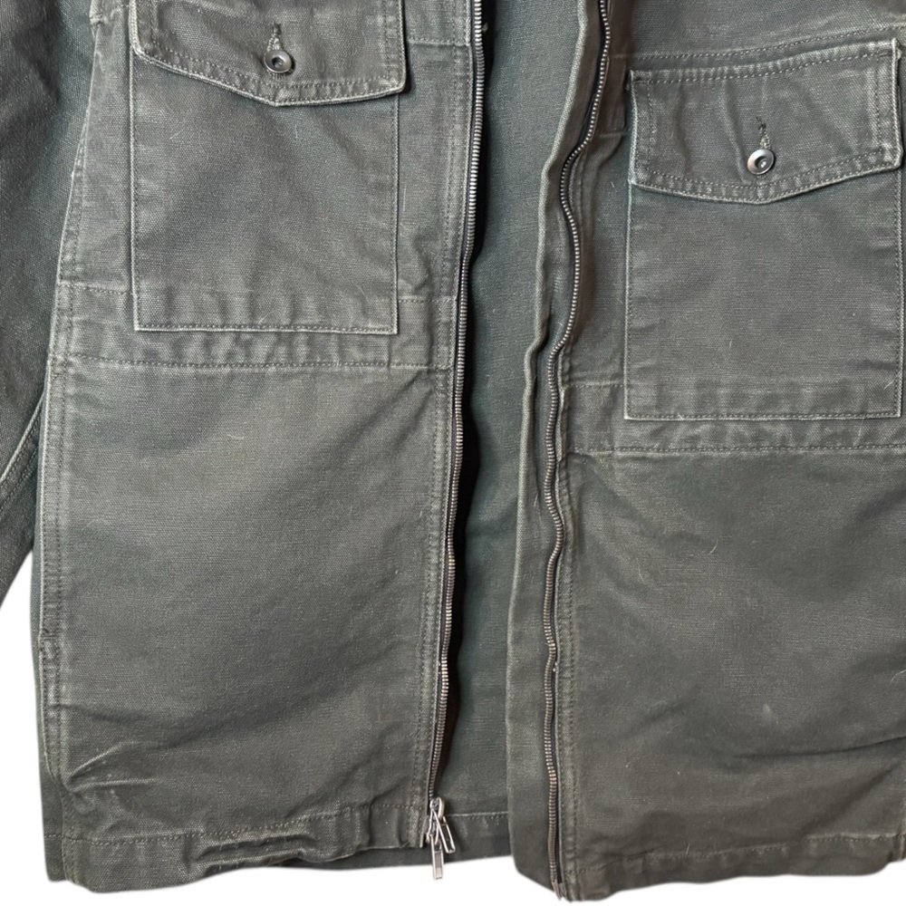 Baldwin Men's Dark Green Utility Cargo Zip Up Size L Made in USA Cotton Jacket - Picture 4 of 7